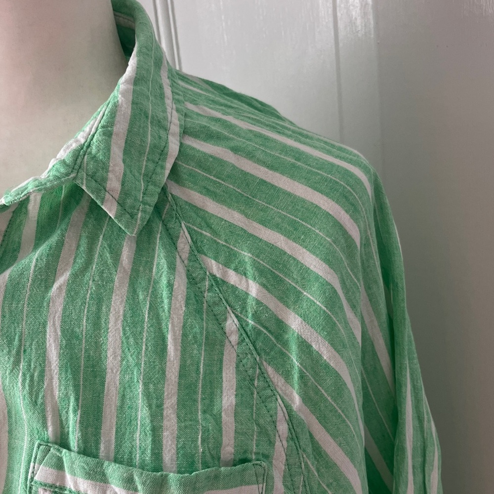 Aerie Mint Green Striped Linen Blend Shirt runs large - Picture 4 of 10